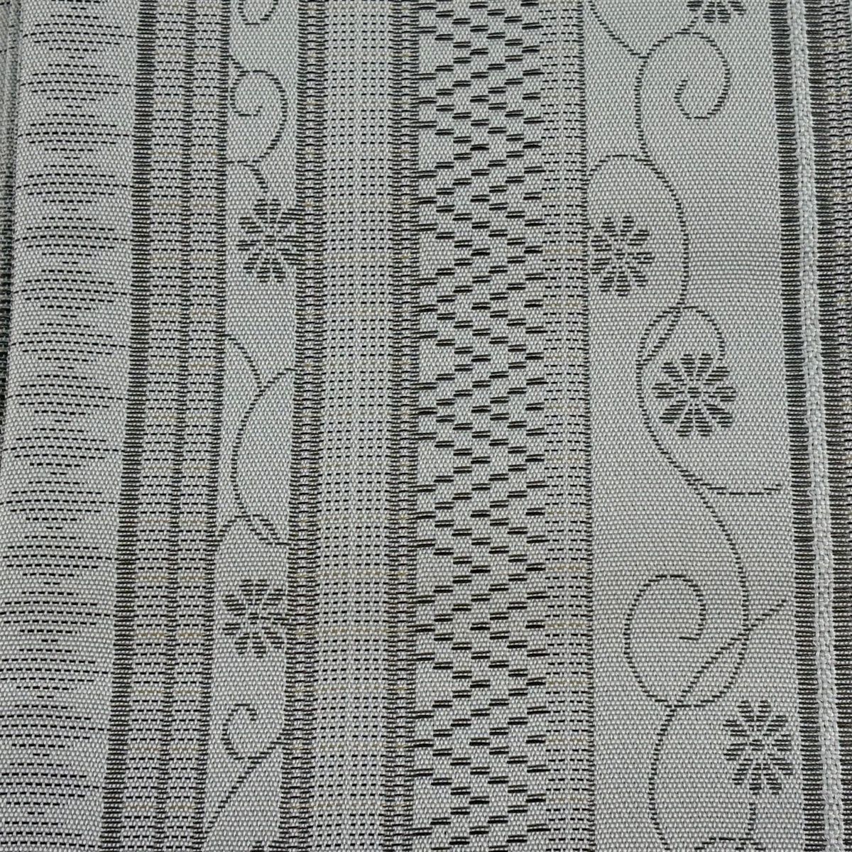 半幅帯 優品 こむさでもーど 縞 花唐草 灰茶 化繊