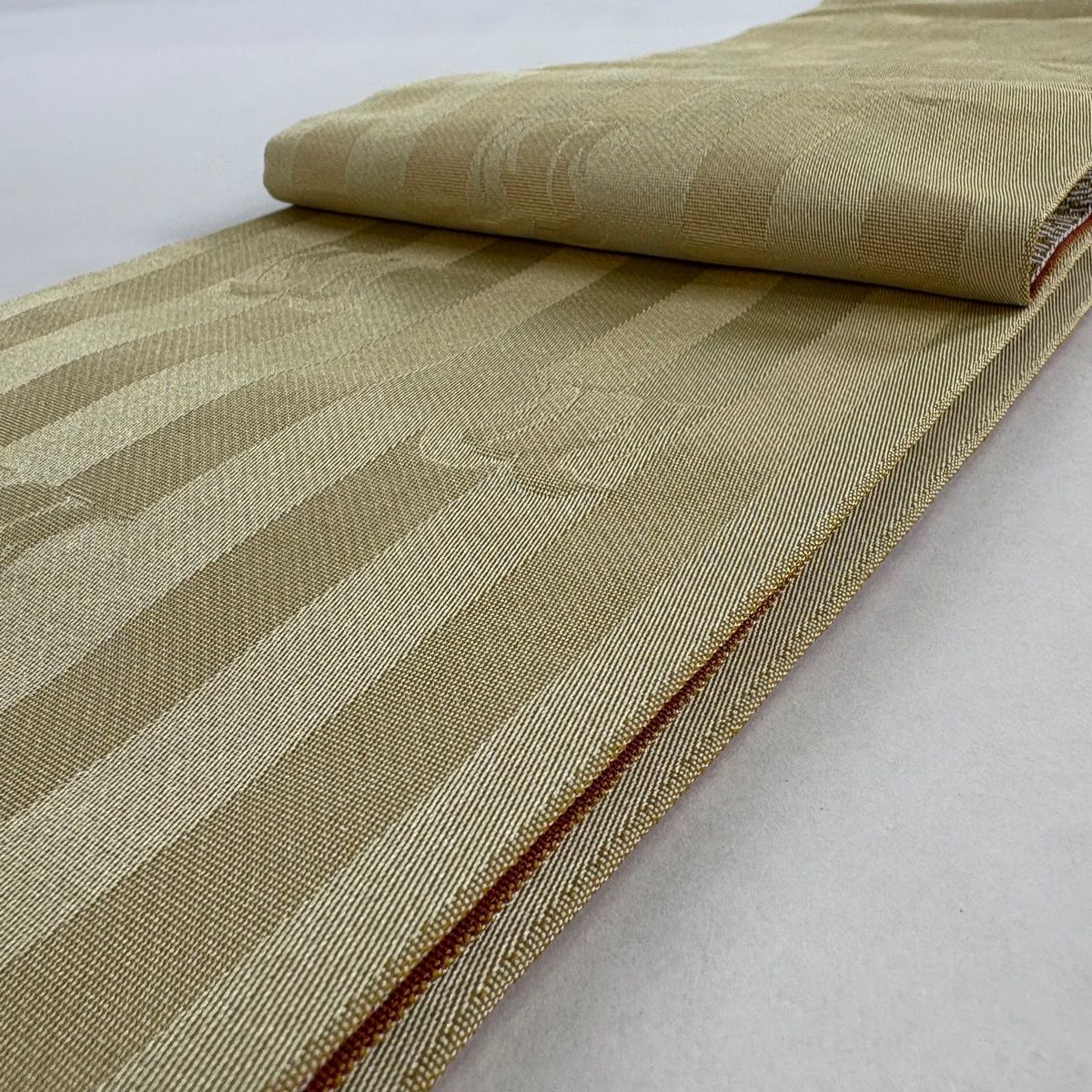  半幅帯 優品 ペンギン 斜縞 山吹茶色 化繊 半巾 半幅 小袋帯 帯