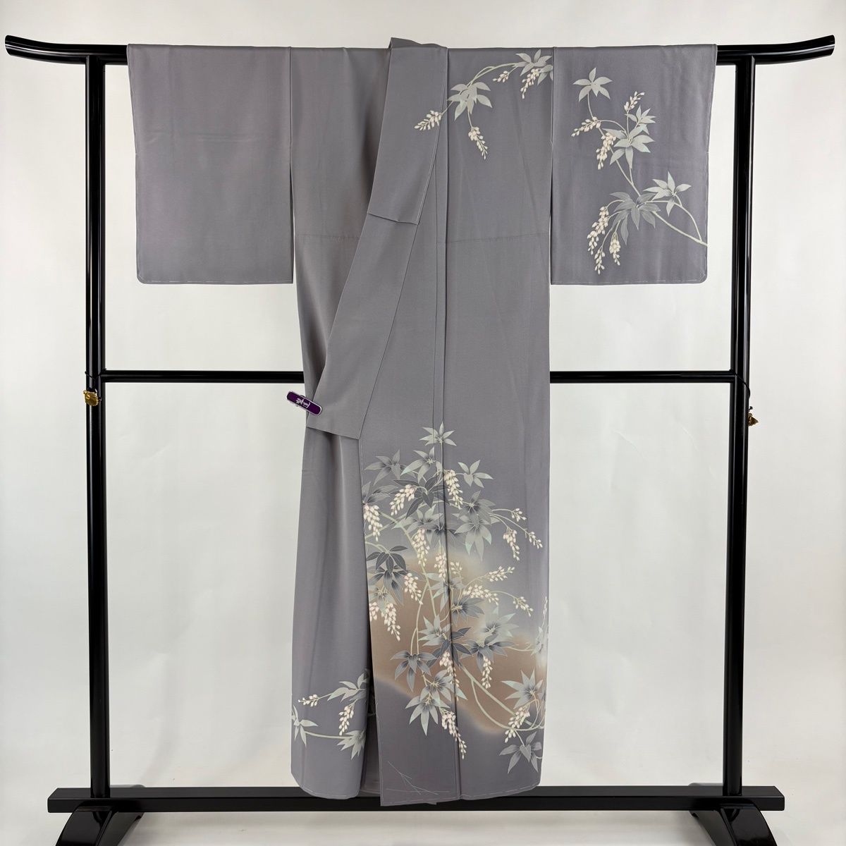  訪問着 身丈150 cm 裄丈63 S 袷 小田美知代 加賀友禅 落款 草花 ぼかし 灰紫 正絹 訪問着 付け下げ 着物