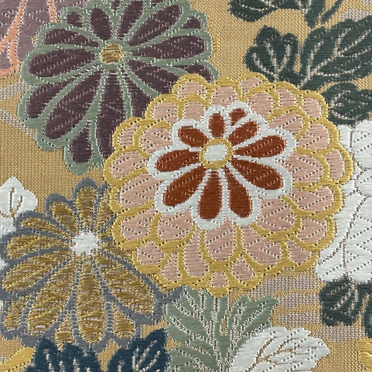 袋帯 名品 秋草 葡萄 金糸 箔 黄土色 六通 正絹