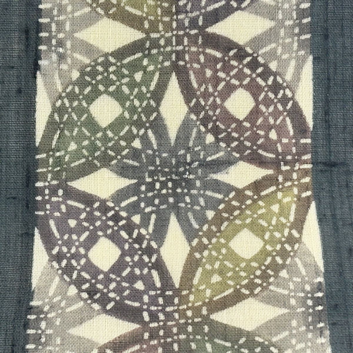 名古屋帯 名品 夏帯 紬地 幾何学模様 青黒 正絹