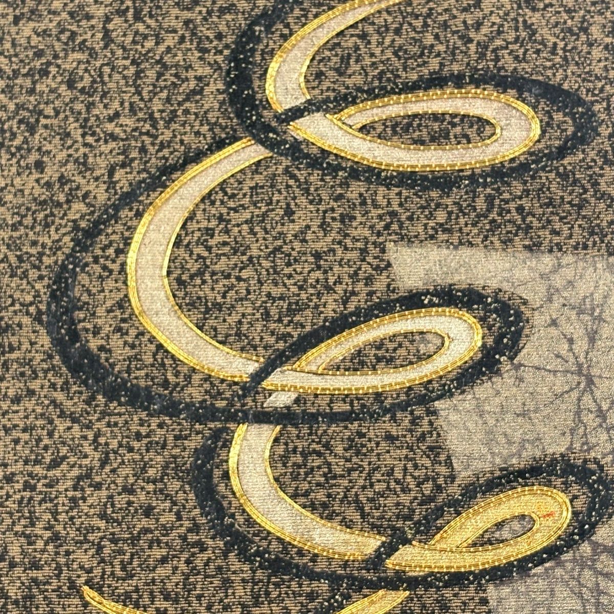 袋帯 名品 幾何学模様 金糸 金彩 茶色 お太鼓柄 正絹