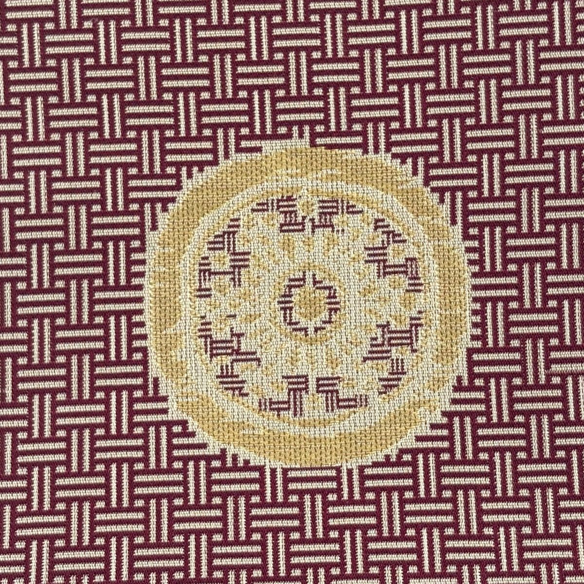 開き名古屋帯 名品 龍村美術織物 証紙 比翼仕立て 糸屋輪宝 網代 金糸 えんじ色 正絹