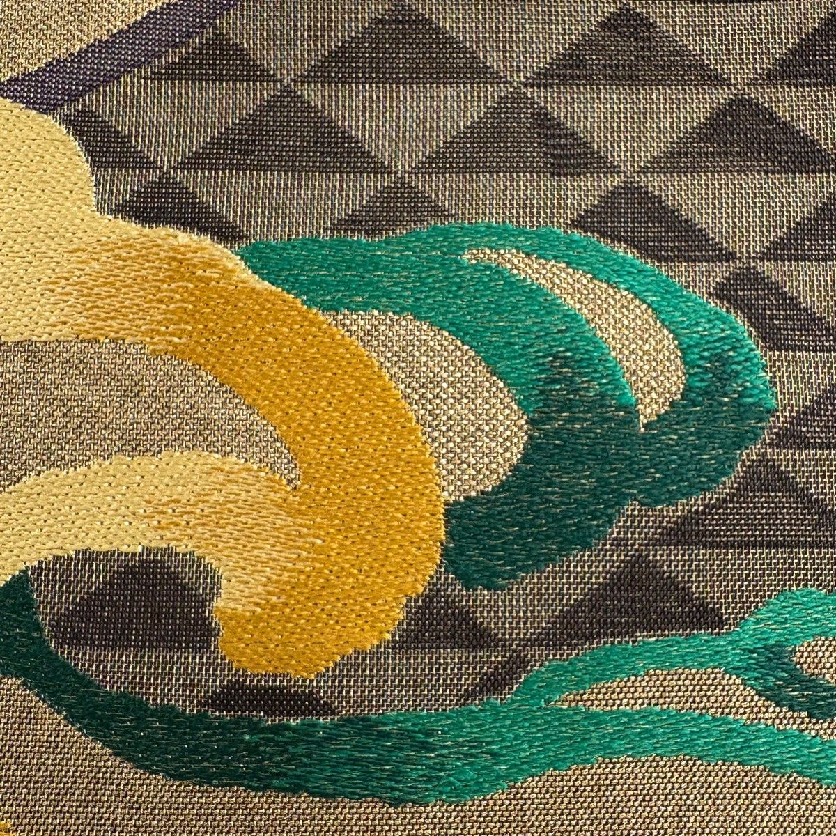袋帯 名品 本袋 波頭 鱗柄 金糸 刺繍 金茶 六通 正絹