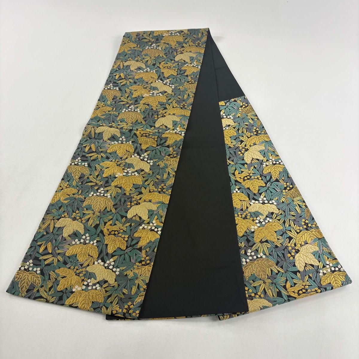  袋帯 名品 端繍桐寿文 刺繍 金糸 黒 六通 正絹 袋帯 帯