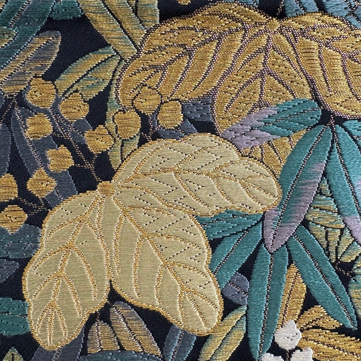 袋帯 名品 端繍桐寿文 刺繍 金糸 黒 六通 正絹