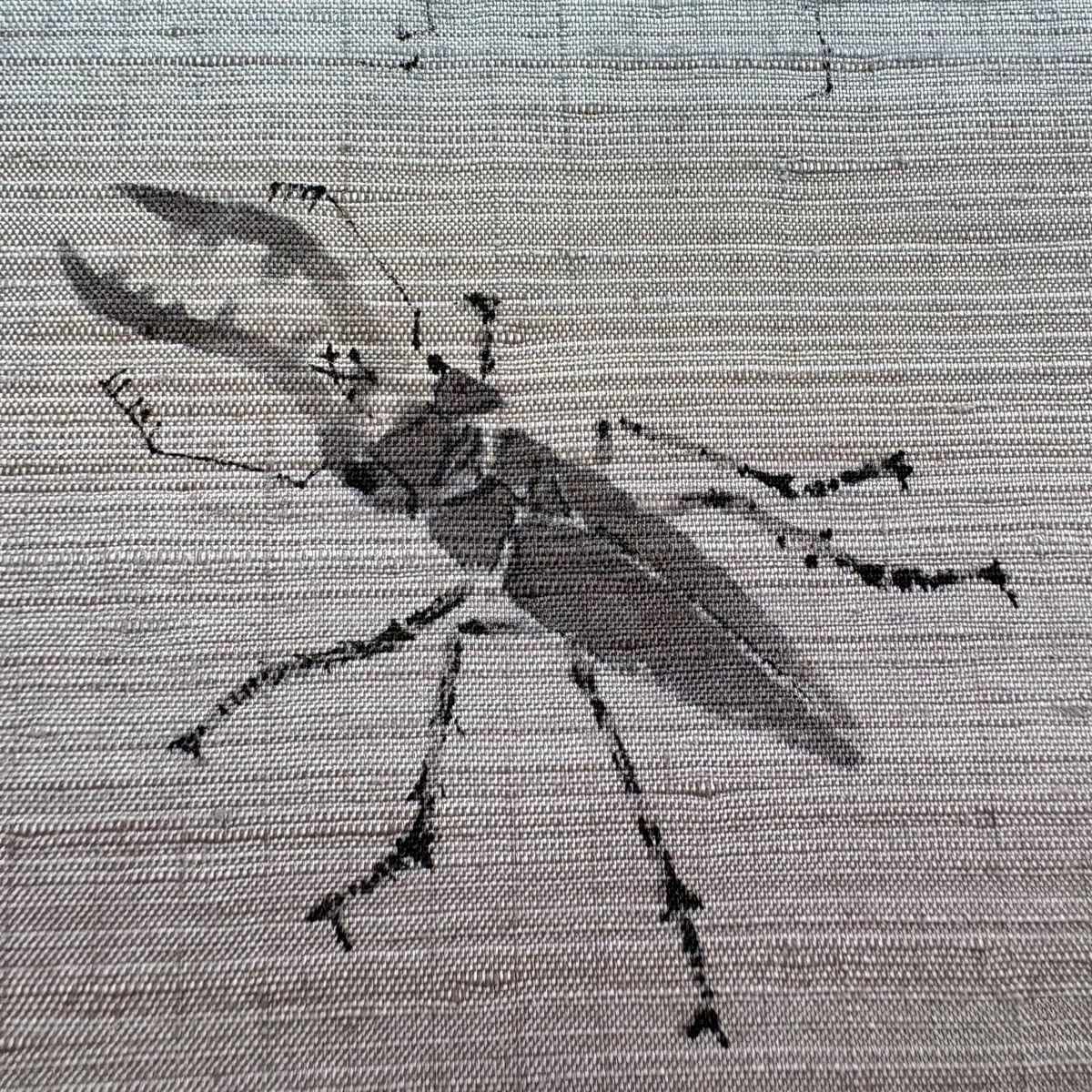 袋帯 名品 落款 紬地 関西仕立て 葡萄 クワガタ 金彩 灰紫 お太鼓柄 正絹