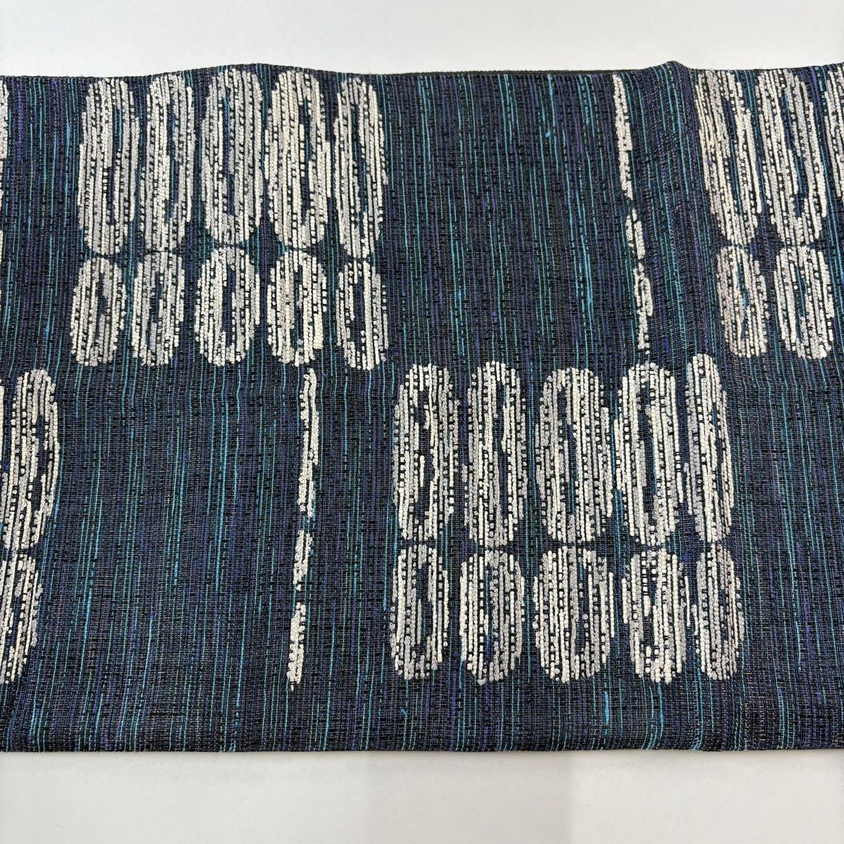  袋帯 名品 やまと 幾何学 縞 金通し 紺色 六通 正絹 袋帯 帯