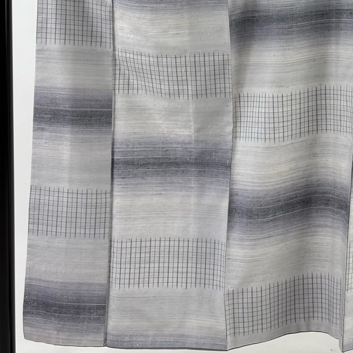 紬 身丈152.5 cm 裄丈62 S 袷 格子 段縞 灰色 正絹 名品