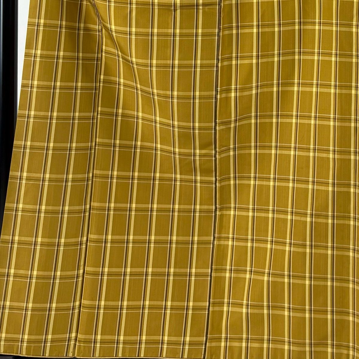 紬 身丈160 cm 裄丈62.5 S 袷 縞 格子 山吹茶色 正絹 名品