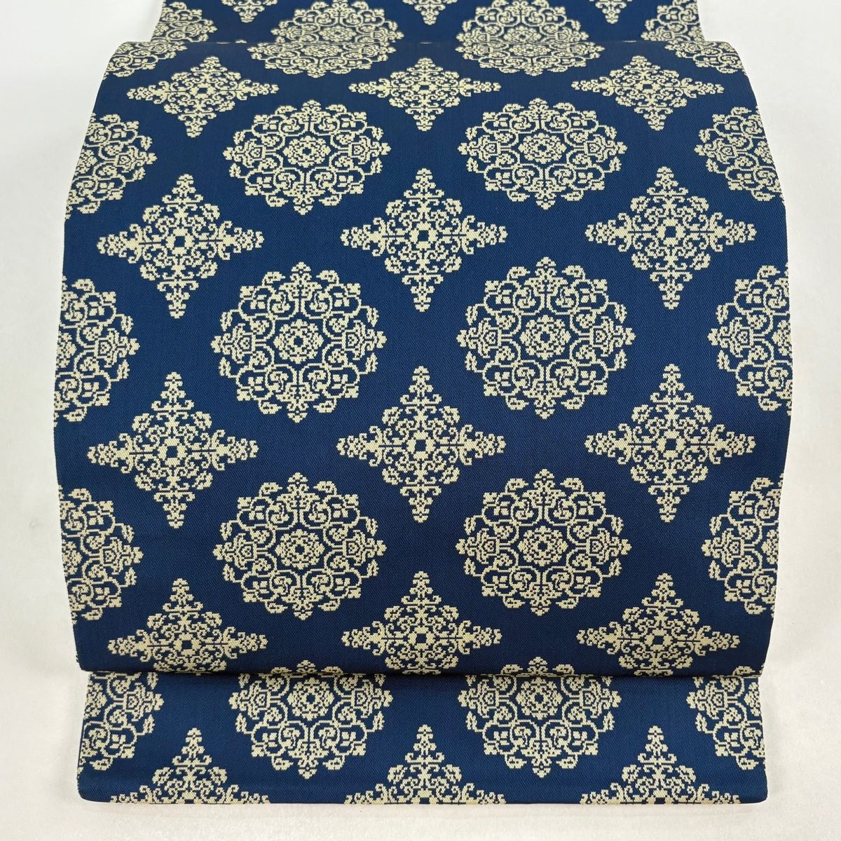 開き名古屋帯 龍村美術織物 比翼仕立て 華文 花菱 藍色 正絹