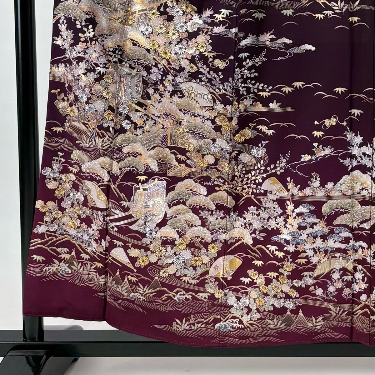 訪問着 身丈155.5 cm 裄丈67.5 L 袷 和田光正 落款 御所車 松竹梅 金銀彩 ラメ 濃紫 正絹
