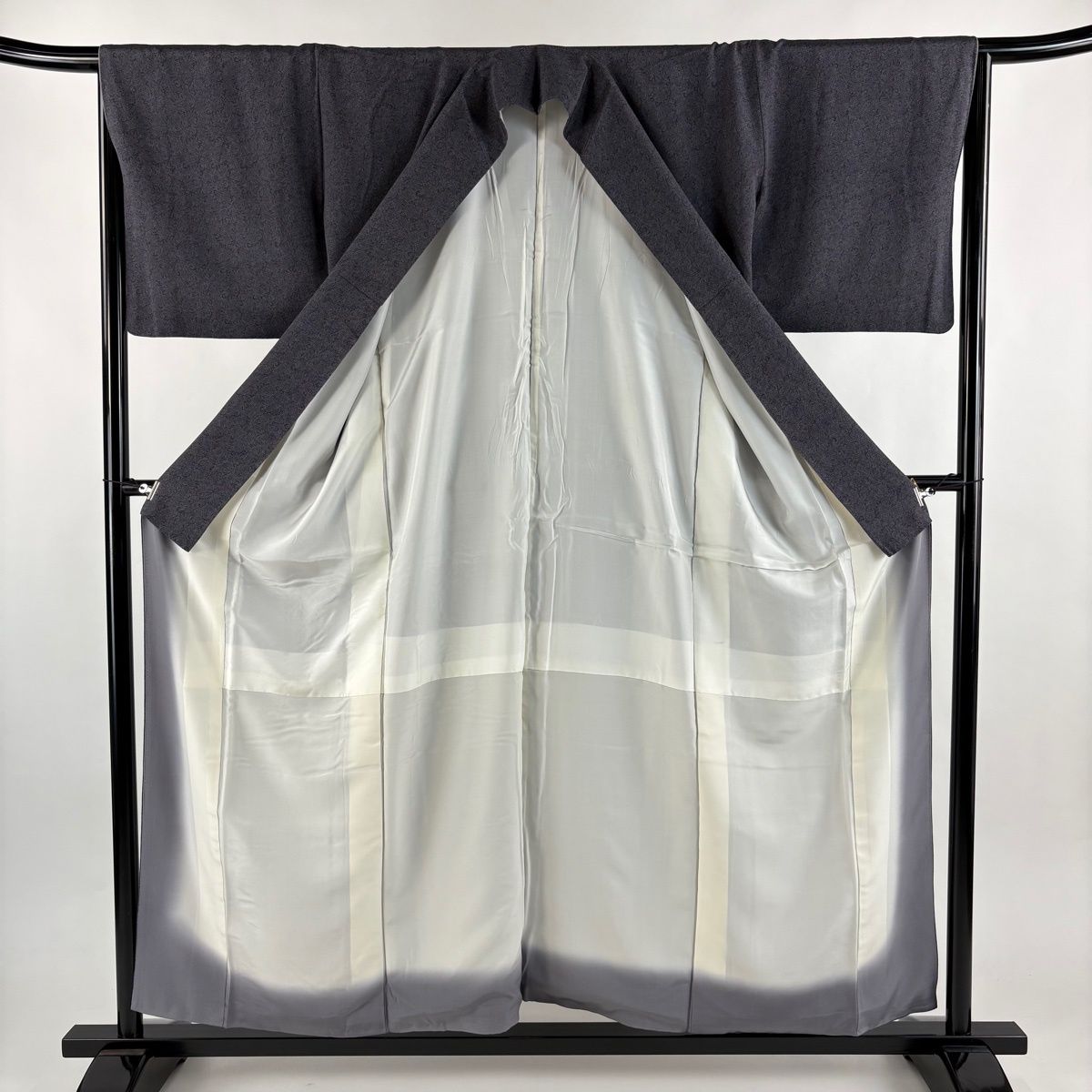  江戸小紋 身丈156 cm 裄丈66 M 袷 人間国宝 中村勇二郎 落款 古代菊 黒灰 正絹 小紋 着物