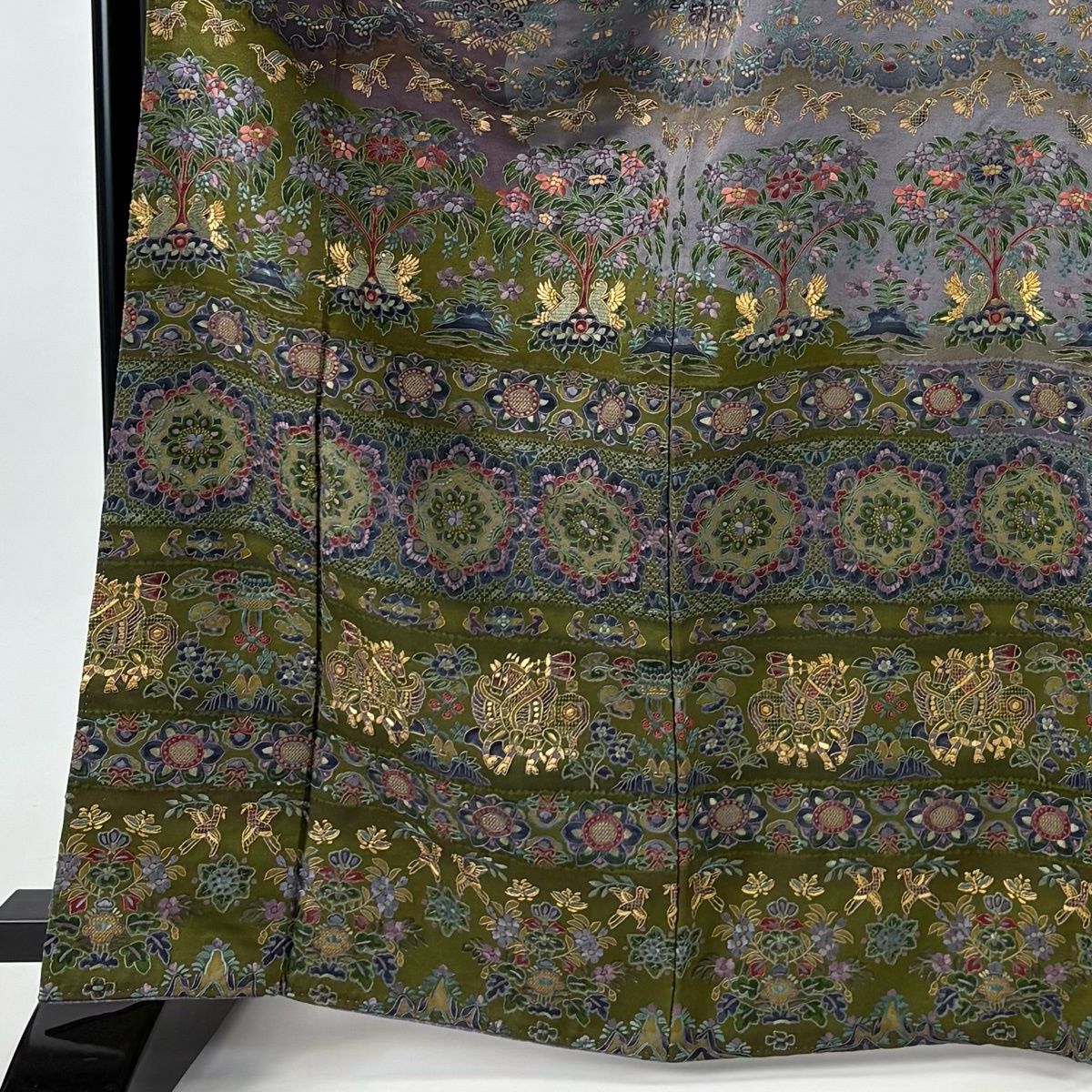 訪問着 身丈166 cm 裄丈70.5 L 袷 華文 馬 刺繍 金糸 灰紫 正絹