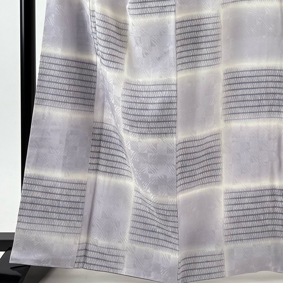 小紋 身丈162.5 cm 裄丈68 L 袷 袋帯セット 市松 よろけ縞 薄紫 正絹 名品