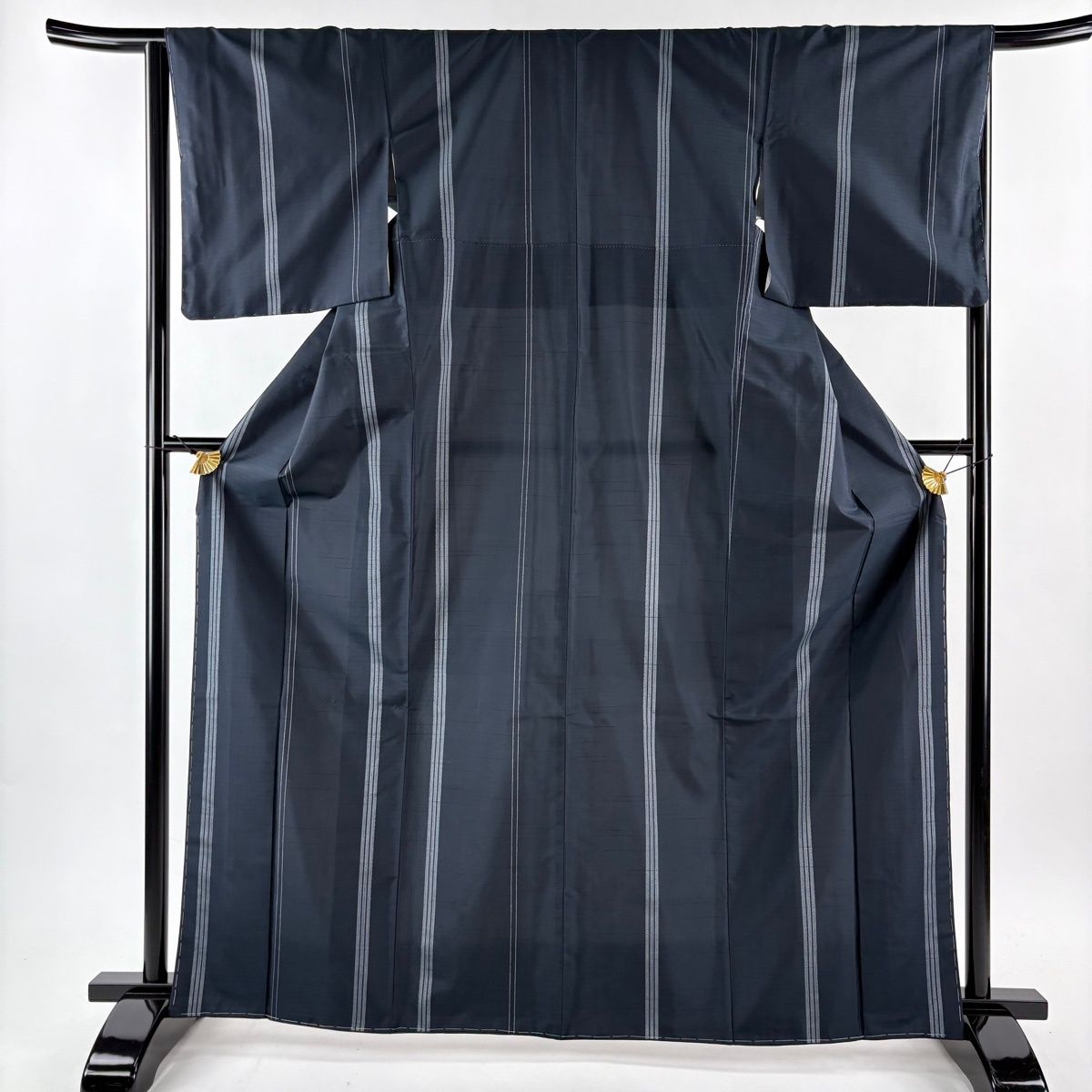 大島紬 身丈165 cm 裄丈64.5 M 袷 袋帯セット 古代染色純植物染 証紙 縦縞 墨色 正絹 名品 タートル 紬 