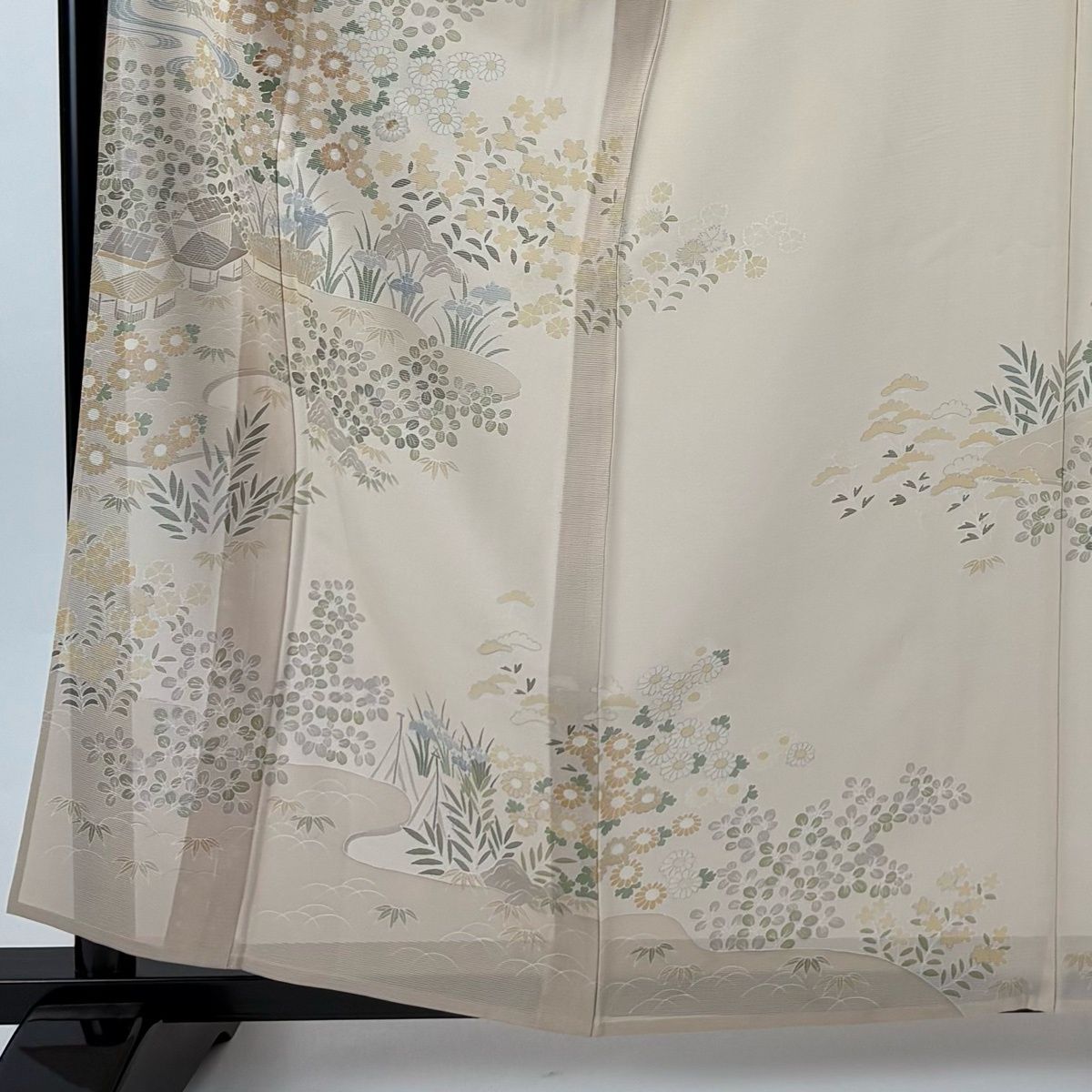 訪問着 身丈161 cm 裄丈64 M 薄物 千總 絽 落款 家屋 秋草 銀彩 薄小豆 正絹