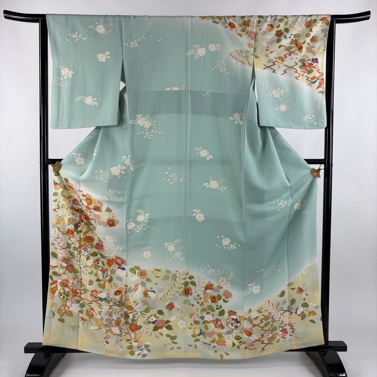 訪問着 身丈164.5 cm 裄丈64 M 袷 千總 落款 草花 丸文 金糸 金彩 水色 正絹