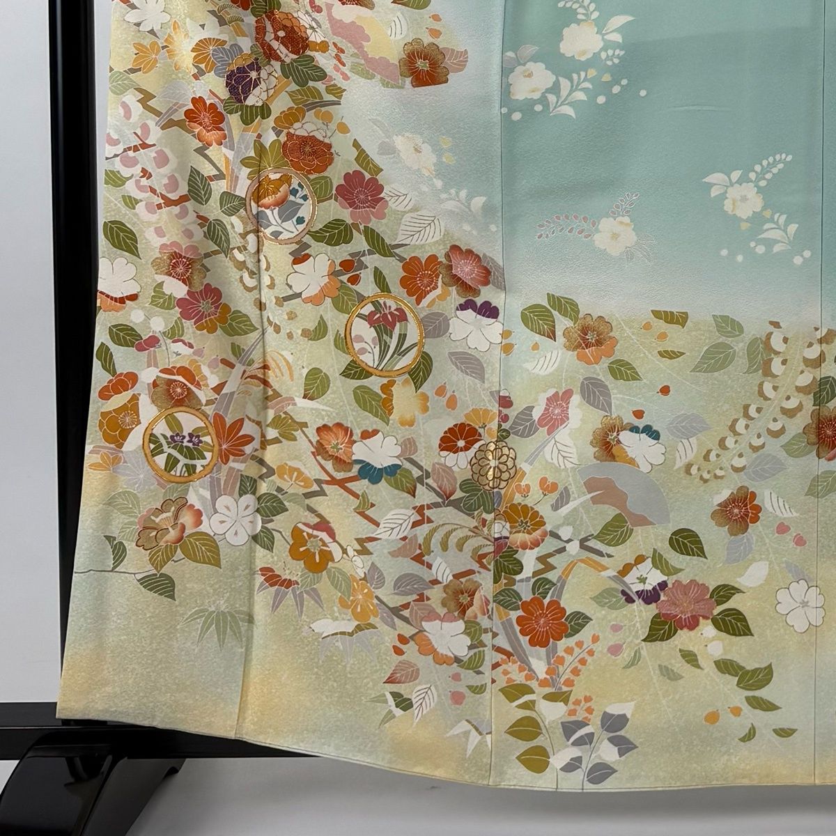 訪問着 身丈164.5 cm 裄丈64 M 袷 千總 落款 草花 丸文 金糸 金彩 水色 正絹