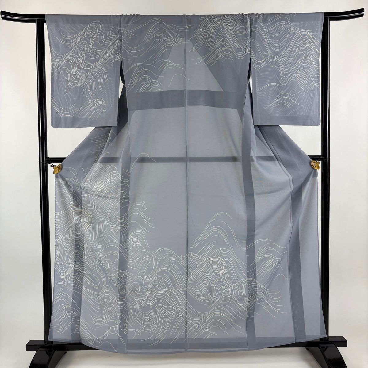 訪問着 身丈161 5 cm 裄丈64 M 薄物 千總 絽 落款 波 箔 青灰色 正絹