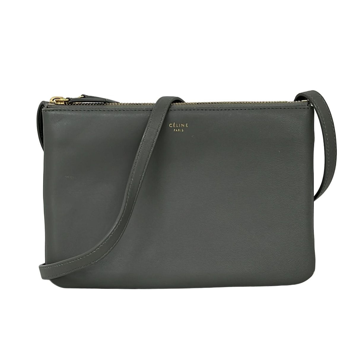 CELINE(セリーヌ) ショルダーバッグ トリオ グレー レザー - メルカリ