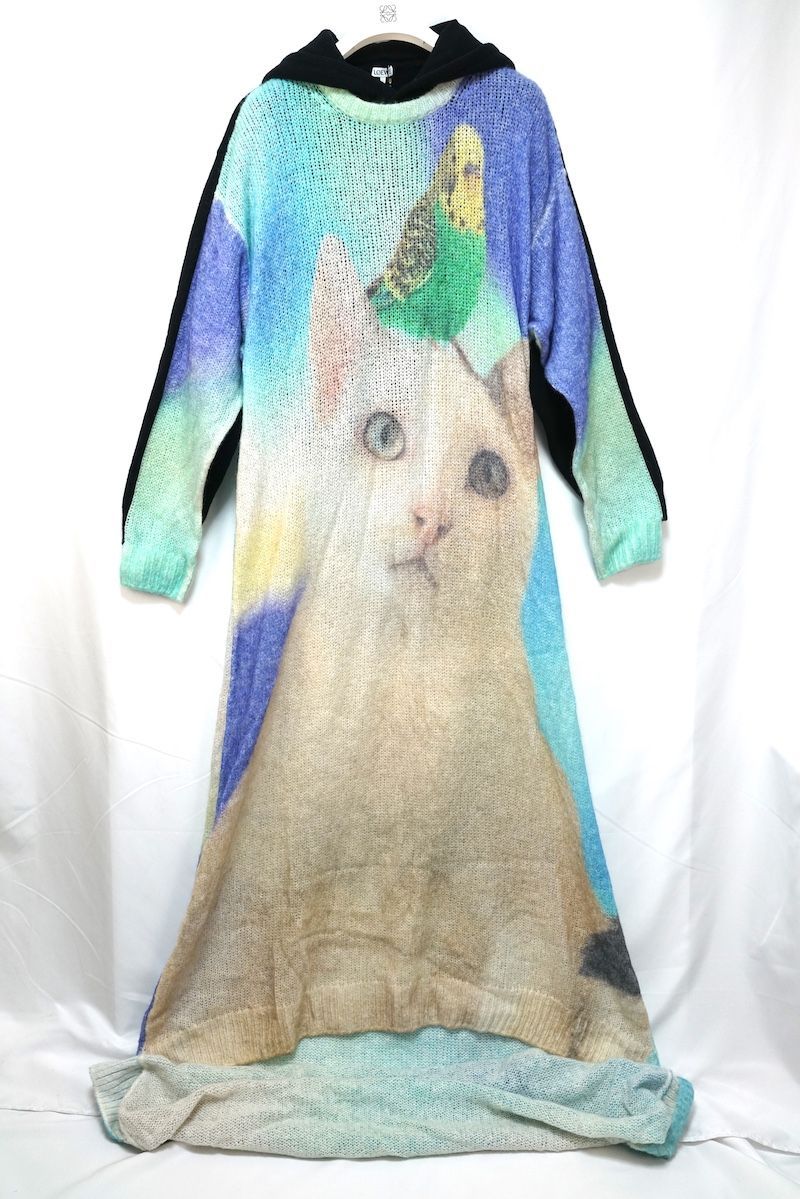 LOEWE ロエベ CAT PRINT KNIT DRESS キャット プリント ニット フーディ ドレス ブラック マルチカラー Sサイズ ♥