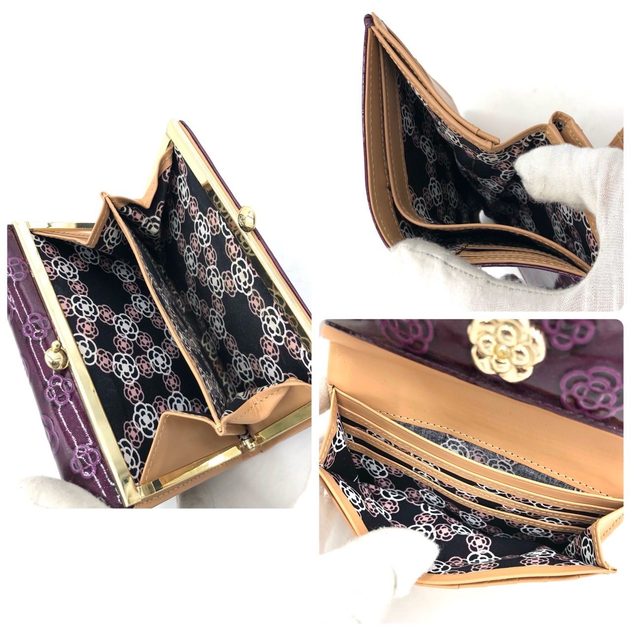 新品未使用】CLATHAS クレイサス 三つ折り財布 がま口 パープル