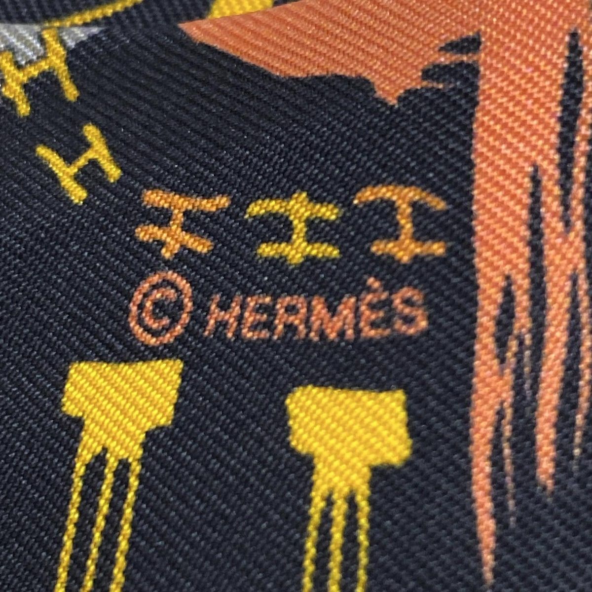 HERMES エルメス スカーフ ツイリー グレー×黒×マルチ 1001 H |千と一のH|リボンスカーフ