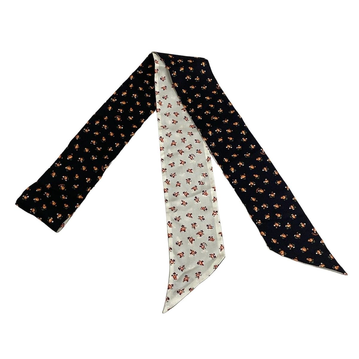 COACH コーチ スカーフ 黒 オレンジ マルチ リボンスカーフ 花柄