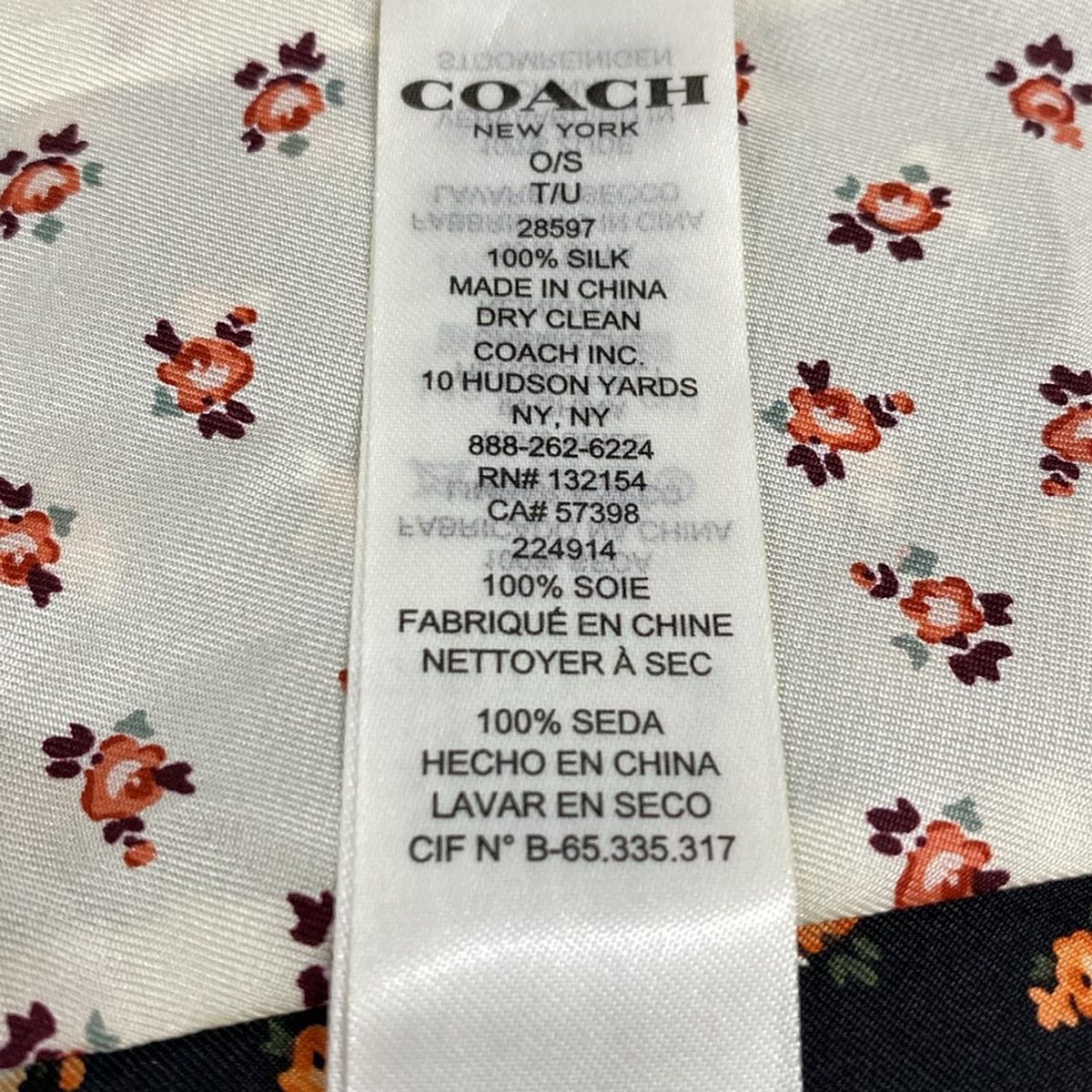 COACH コーチ スカーフ 黒 オレンジ マルチ リボンスカーフ 花柄