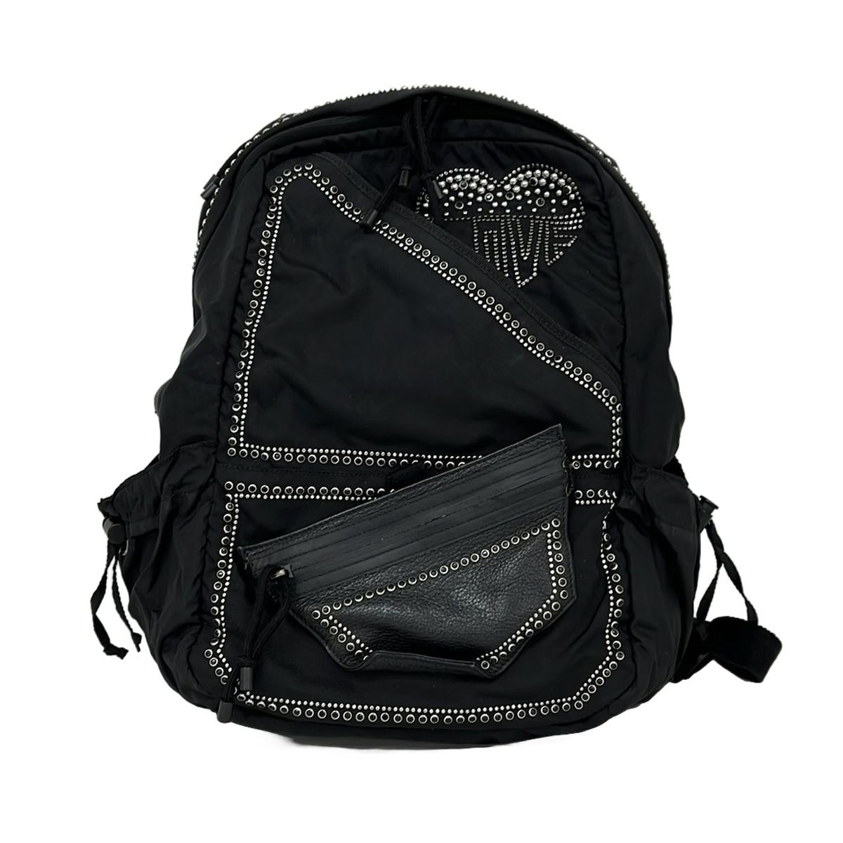 VALENTINOGARAVANI バレンチノガラバーニ リュックサック - 黒×シルバー 赤タグ|スタッズ|ハート レザー