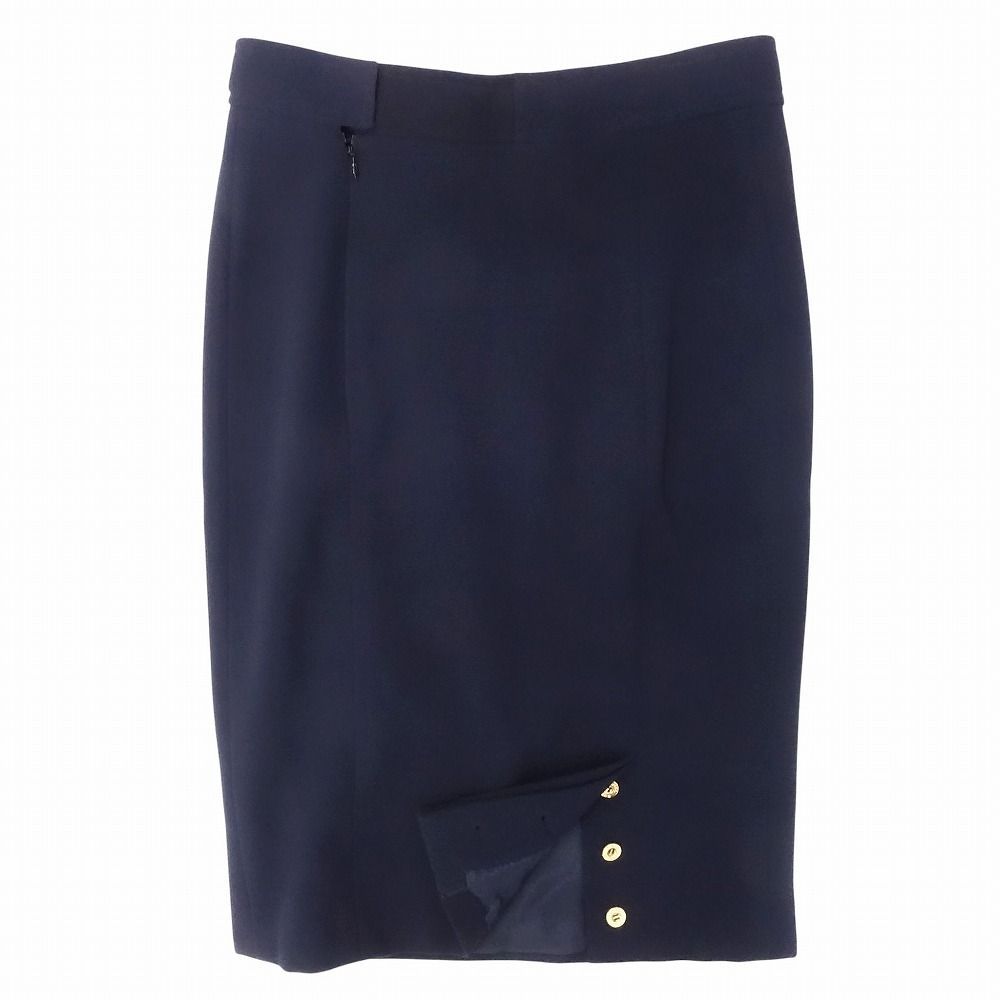 Vintage CHANEL シャネル スカート タイト ひざ丈 ウール 金ボタン オールド ボトムス サイズ36 S ネイビー レディース