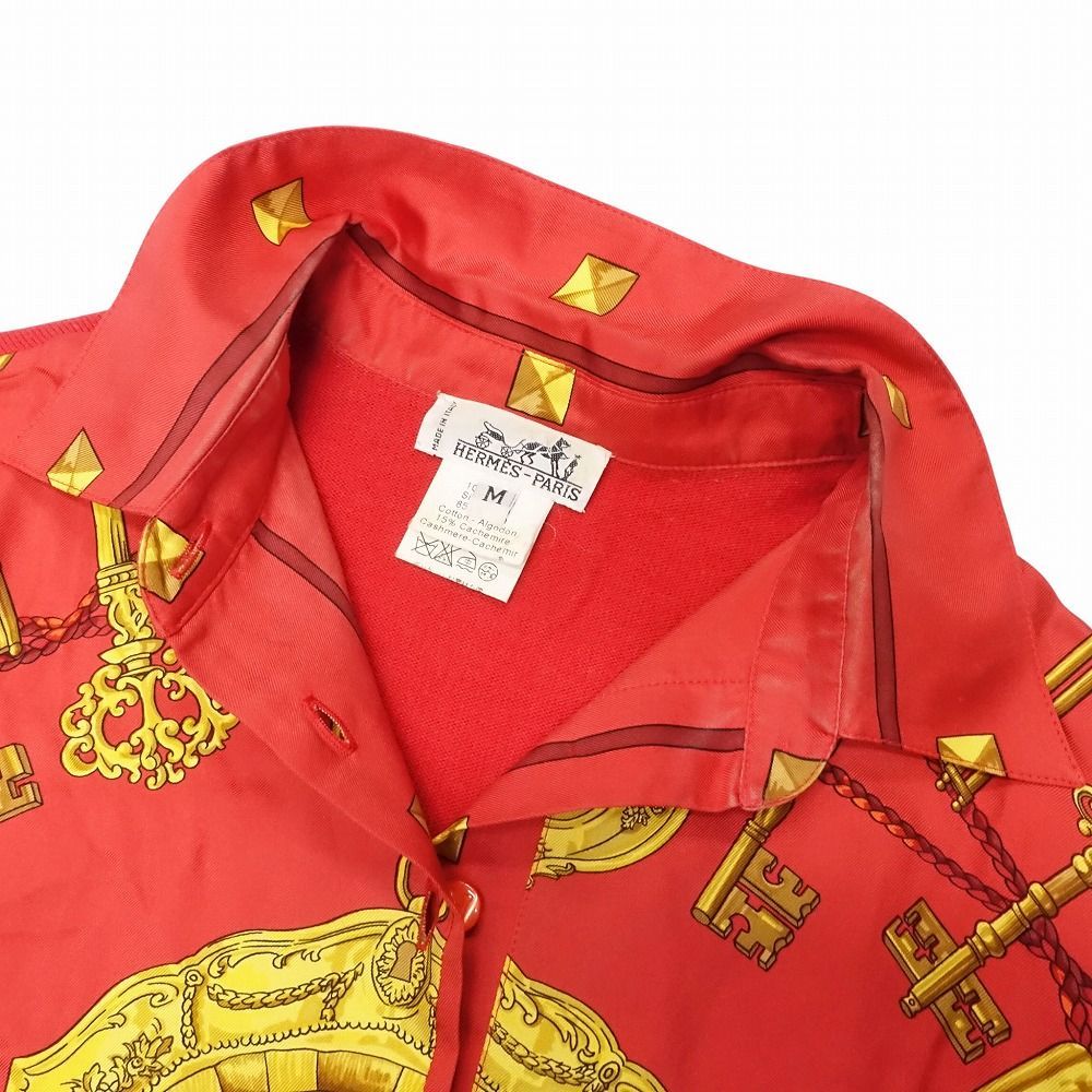 Vintage HERMES エルメス シルク スカーフ柄 カシミヤ混 ニット