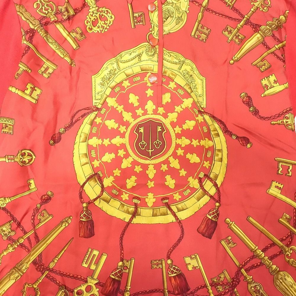 Vintage HERMES エルメス シルク スカーフ柄 カシミヤ混 ニット