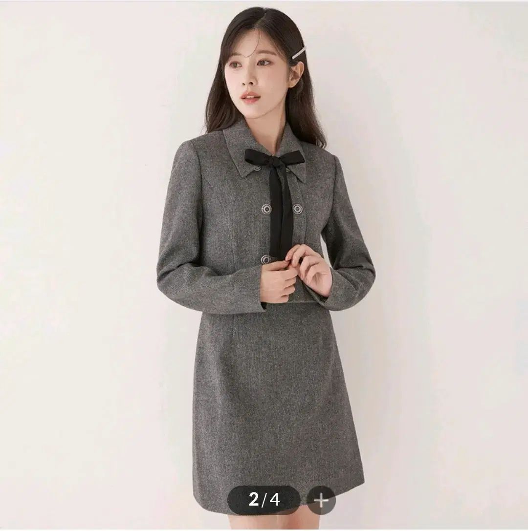 ROEM カラ ツイード ONE PIECE グレー SET UP ゲストルック