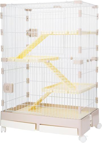 ウサギケージ ベージュ 3段 72*50*107 cm うさぎ モルモット ハリネズミ ハムスターに対応 小動物ケージ 大型 多段式 7-10多頭飼い 組立簡単 折りたたみ収納 スチール製 引き出し式 天井ドア付きで 餌やりが便利です 掃除簡単 自由なスペー m