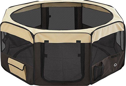 ottostyle.jp 折りたたみ八角形ペットサークル XLサイズ ブラウン 直径150 cm×高さ62 cm メッシュ屋根付き 屋内 屋外 アウトドア m