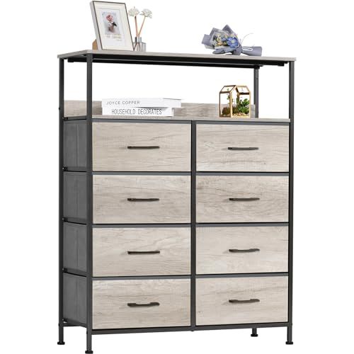 棚付き収納チェスト グレージュ タンス オシャレ 布製引き出し キャビネット 衣類収納 リビング収納 低ホルム 北欧風 4段8杯 幅80 奥行30 高さ103 cm mm 40 f 2 e 3