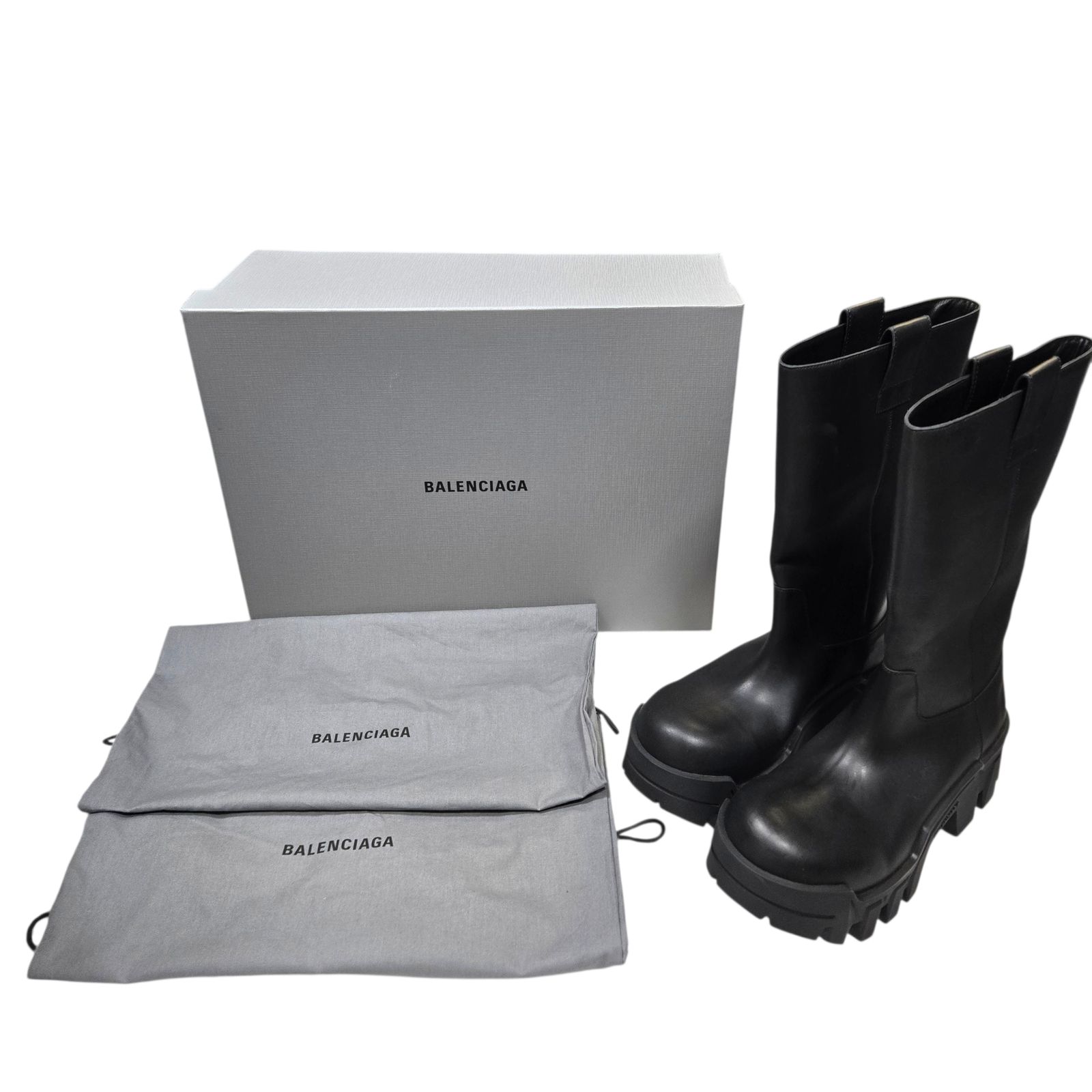 ◆ バレンシアガ ブルドーザー ローブーツ スムースカーフスキン 672497 ブラック サイズ44 箱有 品◆ky