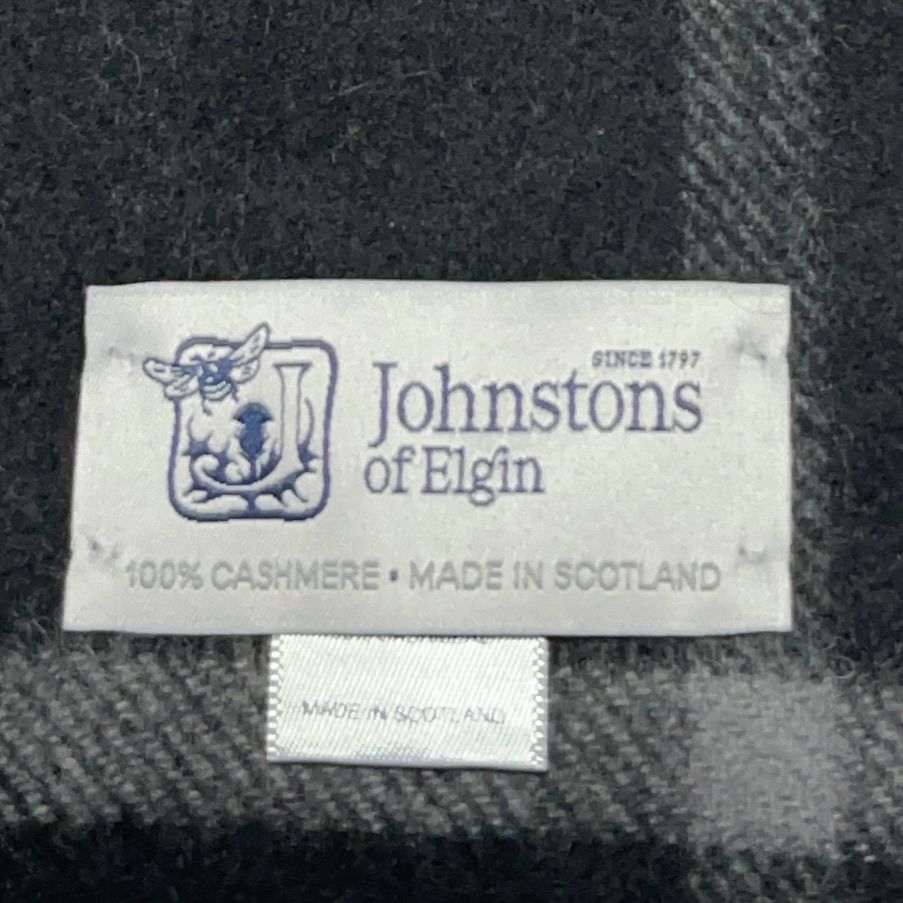  ジョンストンズ オブ エルガン Johnstons of Elgin グレーマクファーソン Grey Macpherson カシミヤ スコットランド製 チェック柄 フリンジ グレー ブラック イエロー 大判 ストール 72 cm×190 cm ストール ショール 小物