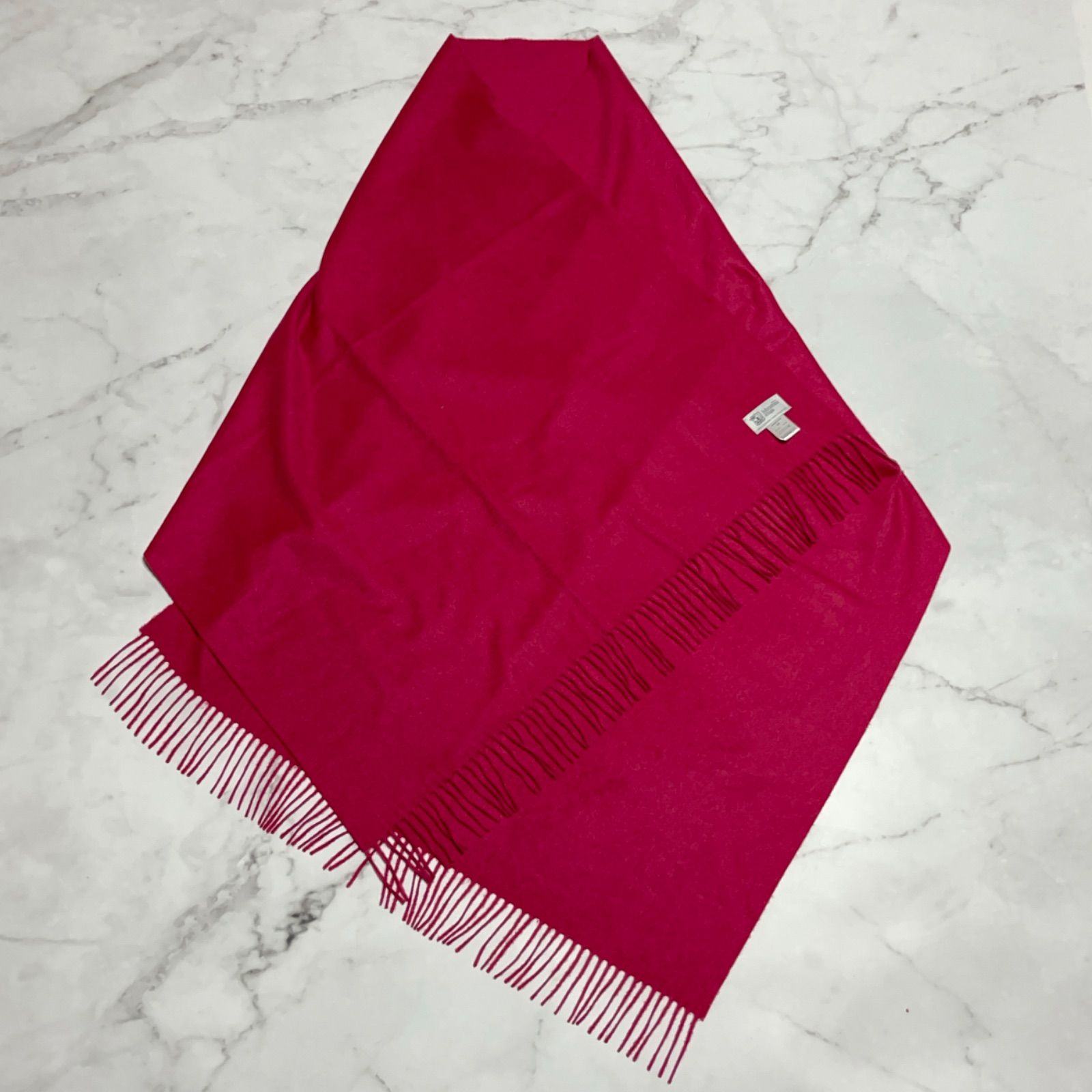 ジョンストンズ オブ エルガン Johnstons of Elgin カシミヤ スコットランド製 ワインレッド フリンジ 大判 ストール 70.5 cm×188.5 cm