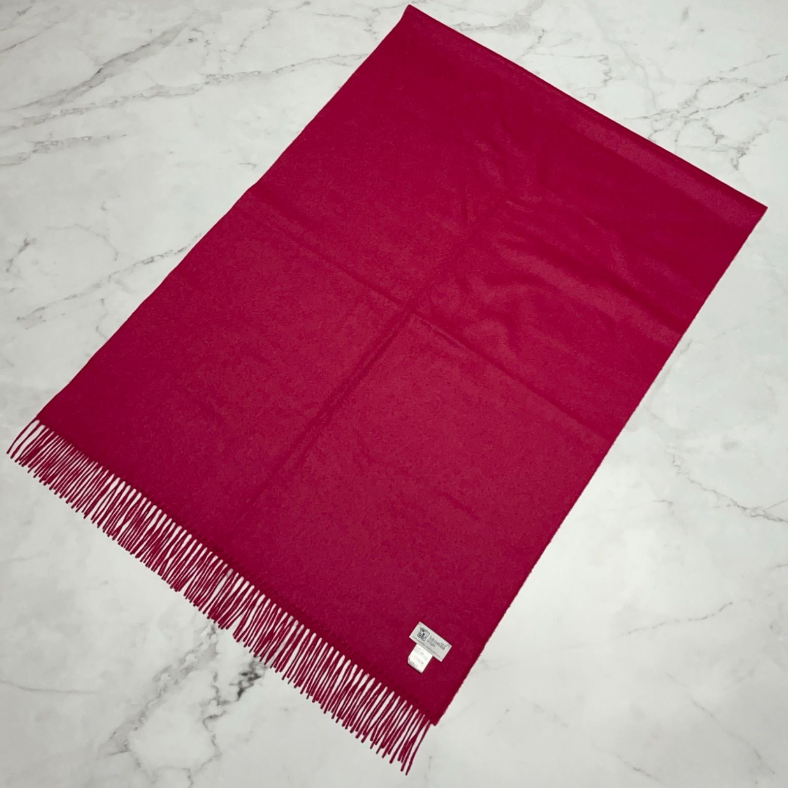 ジョンストンズ オブ エルガン Johnstons of Elgin カシミヤ スコットランド製 ワインレッド フリンジ 大判 ストール 70.5 cm×188.5 cm