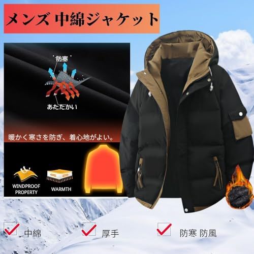 foxseon ダウンジャケット メンズ ダウンコート モッズコート 中綿 フード付き 防寒 コート 厚手 防風 保温 アウター カジュアル 男女兼用 冬 ジャンパー コートpo 455 eddba