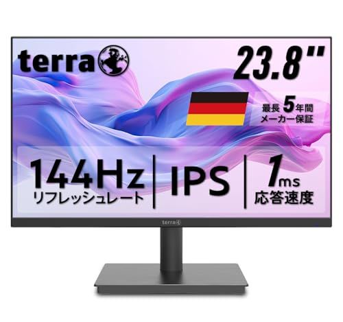 TERRA 2441 W 23.8インチ フルHD IPS モニター 144 Hz HDMI|VGA 最長 5年保証 非光沢 ハードウェアブルーライトカット スピーカー内蔵 ヘッドホン端子 傾き調整po d 8 df 24 fb