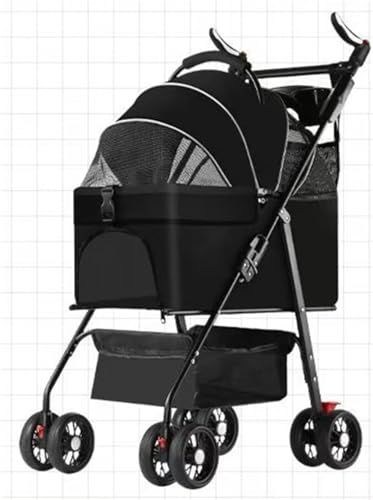 ペットカート 分離型 ペットバギー ワンタッチ折りたたみ 犬 バギー 4輪耐摩耗 猫 犬用 小型犬 前輪360°後輪ブレーキ付 軽量犬用ベビーカー 多頭 取り外し ブラック m
