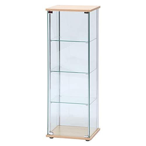 不二貿易 コレクションケース フィギュアケース 4段 幅42.5×奥行36.5×高さ120 cm ナチュラル 全面ガラス 組立商品 ロータイプ 97340 m