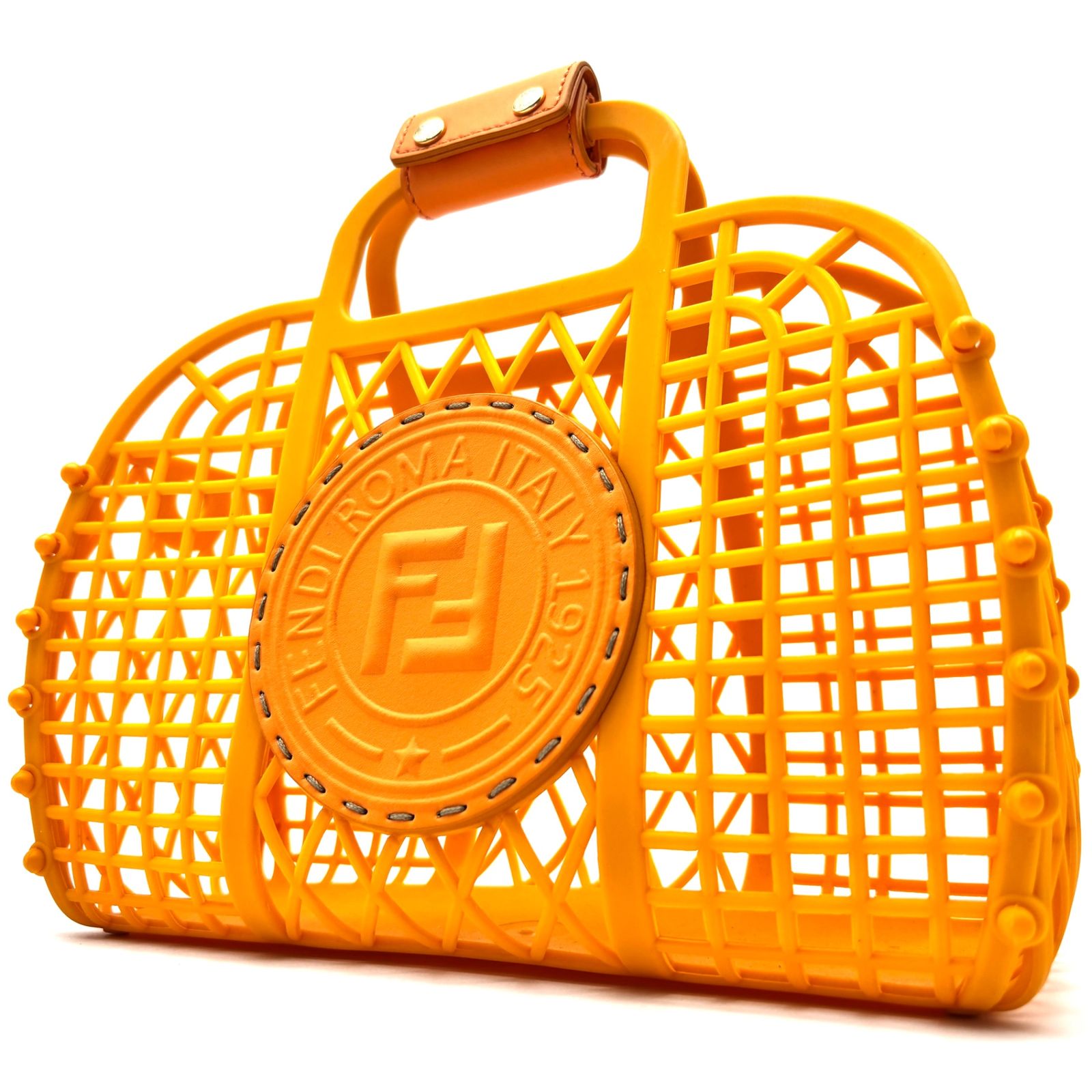 FENDI フェンディ バケット ミディアム ハンドバッグ カゴバック プラスチック レザー 本革 オレンジ FFロゴ レディース 8 GH 389