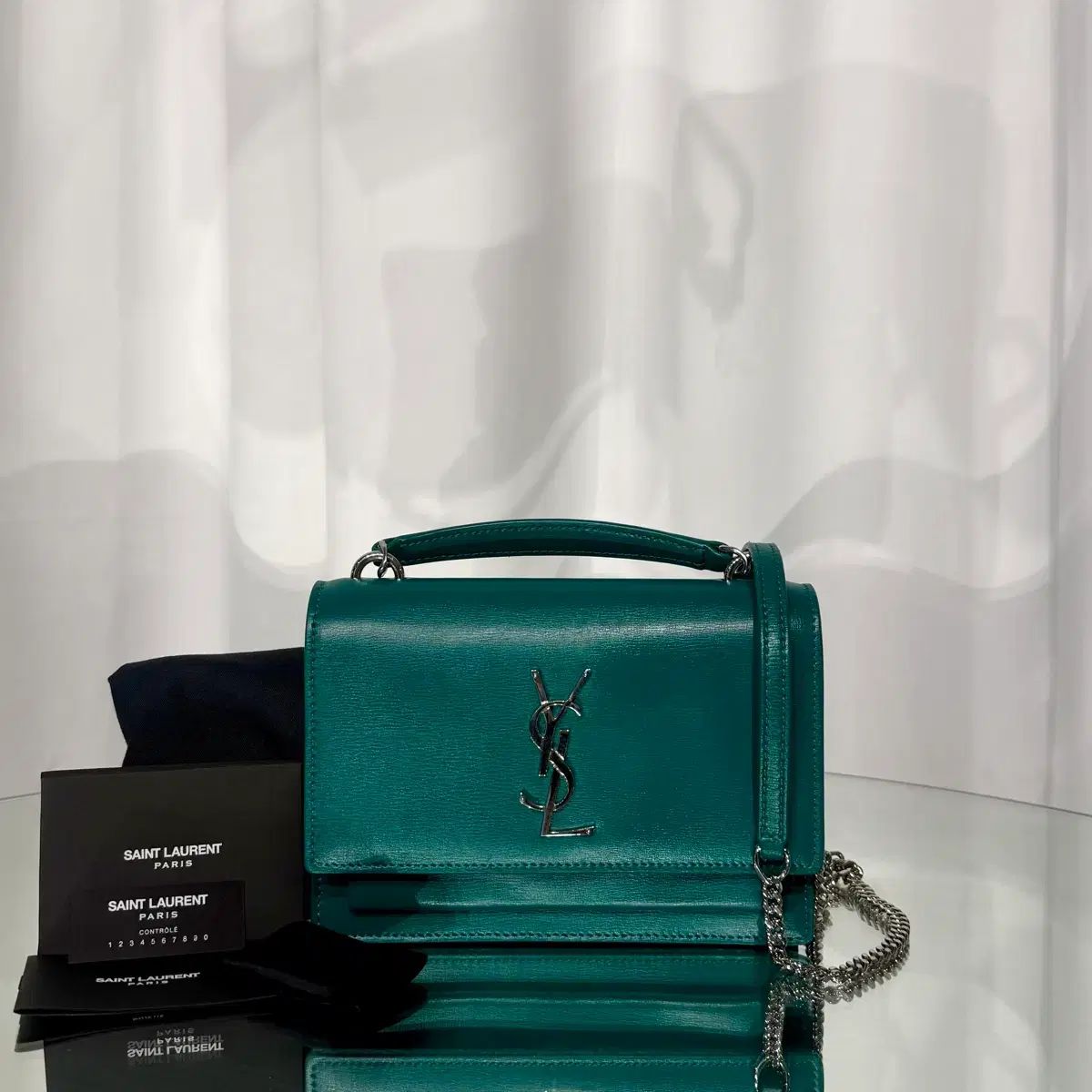 MINI サンローラン YSL シルバー モノグラム チェーン ウォレット サンセットバッグ