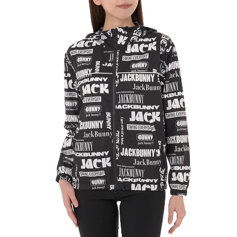 ジャックバニー レディース フルジップブルゾン ストレッチ性 マルチロゴ柄 | ゴルフ アウター 263-4220904 010_ブラック 0 S