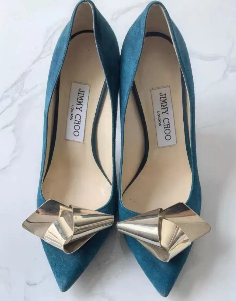 ジミーチュウ スウェード パンプス ブルー リボン 装飾 36 5
